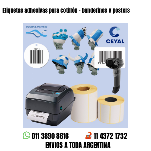 Etiquetas adhesivas para cotillón - banderines y posters