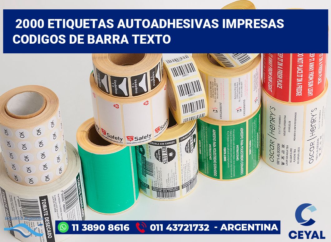 2000 Etiquetas autoadhesivas impresas codigos de barra texto