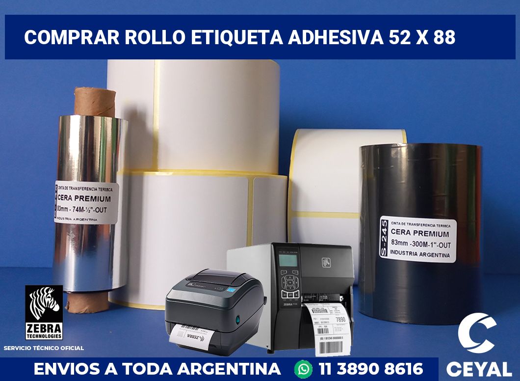 Comprar rollo etiqueta adhesiva 52 x 88