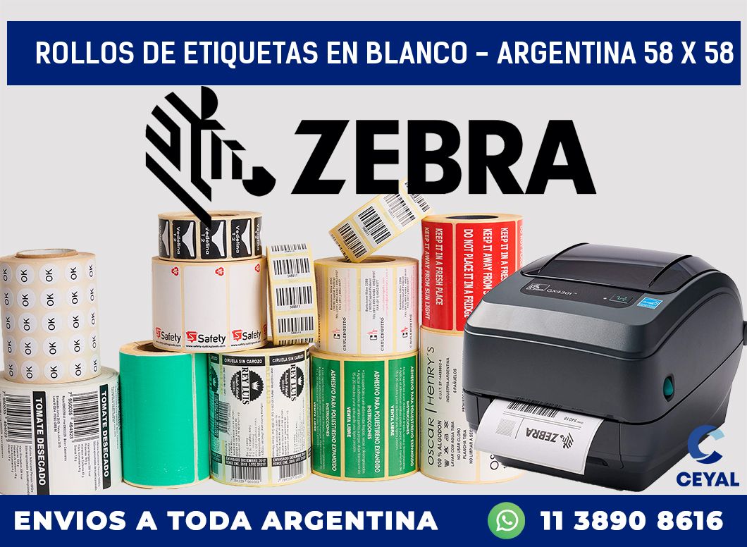 Rollos de etiquetas en blanco – Argentina 58 x 58