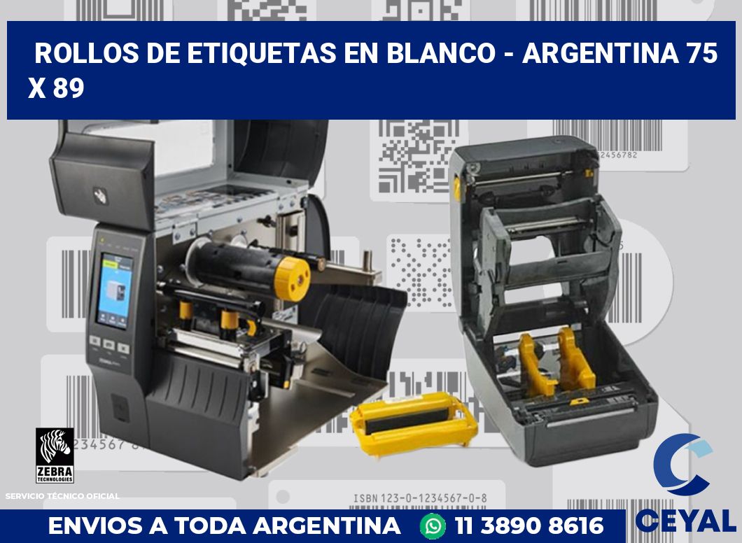 Rollos de etiquetas en blanco - Argentina 75 x 89