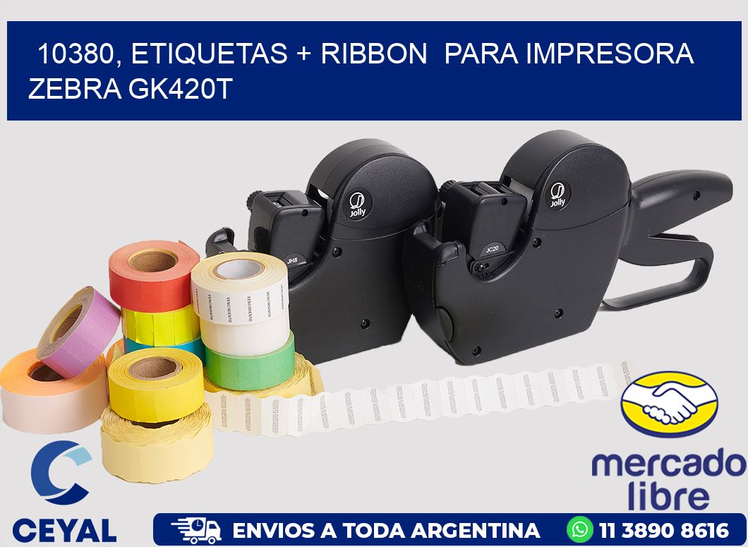 10380, etiquetas + ribbon  para impresora zebra GK420T