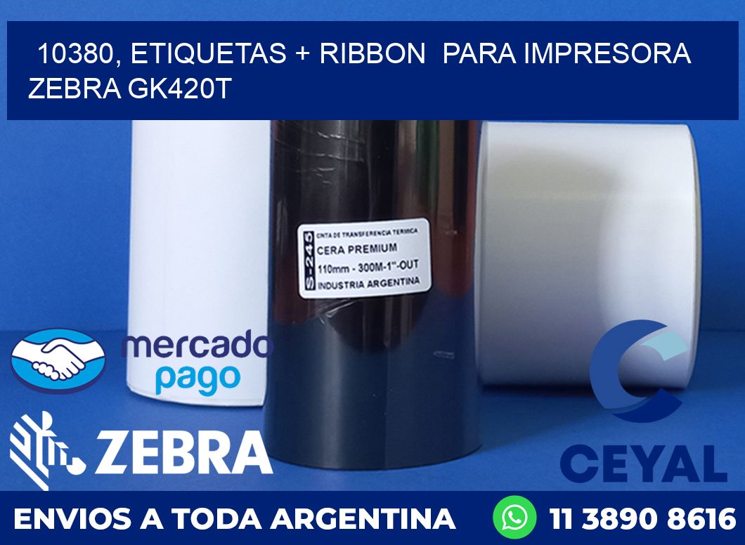 10380, etiquetas + ribbon  para impresora zebra GK420T