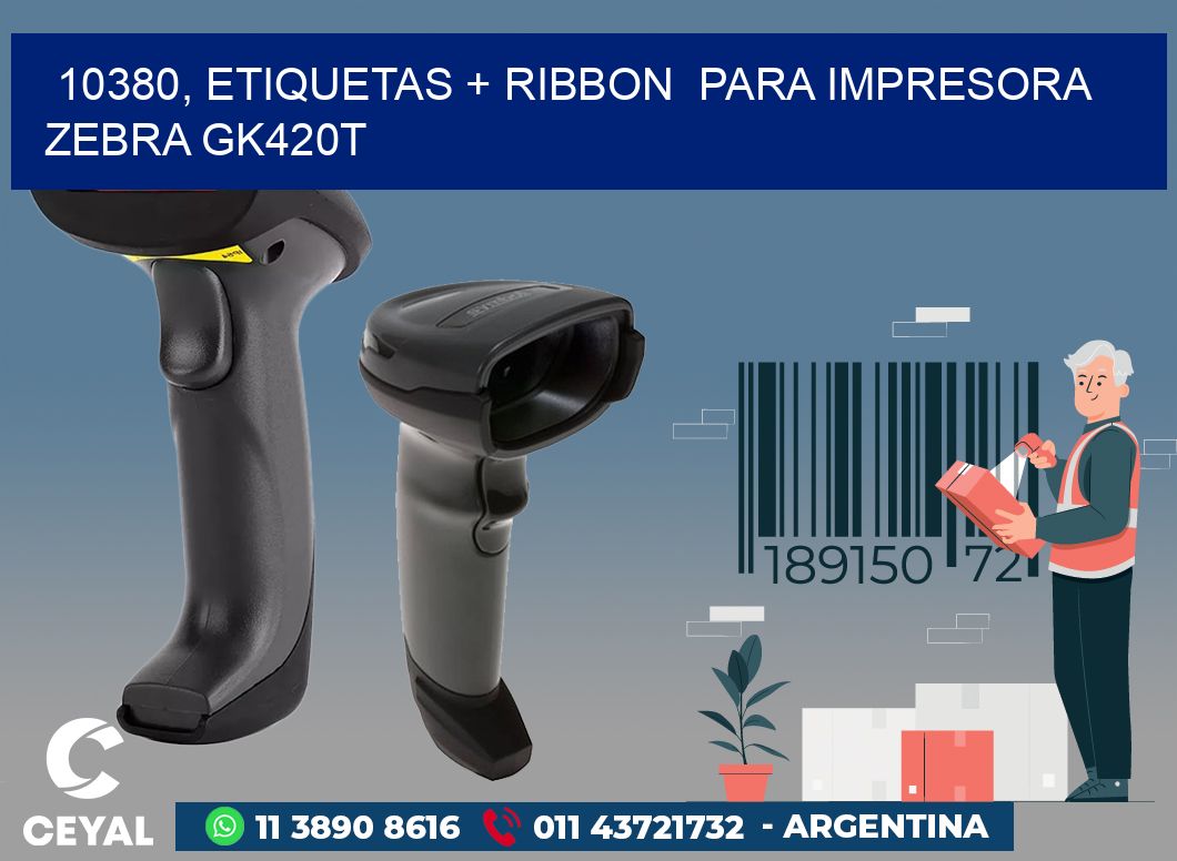 10380, etiquetas + ribbon  para impresora zebra GK420T