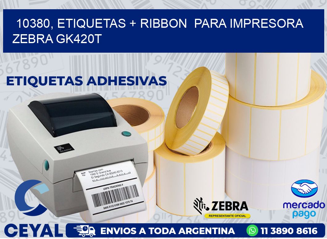 10380, etiquetas + ribbon  para impresora zebra GK420T