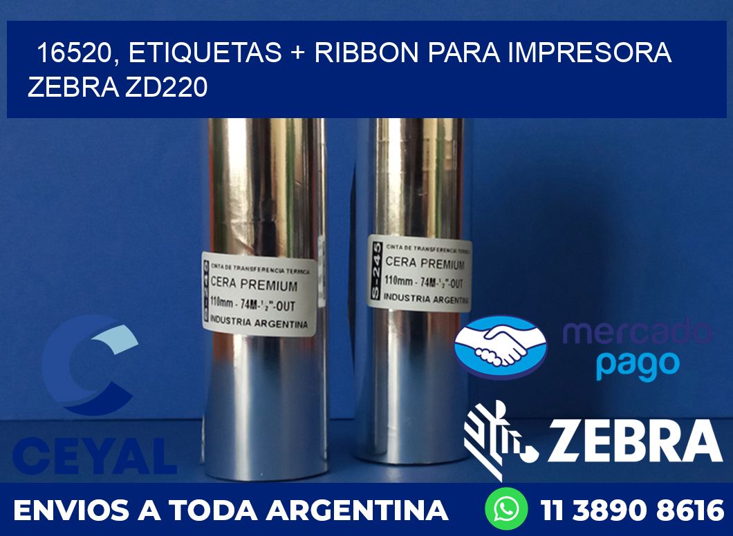 16520, etiquetas + ribbon para impresora zebra zd220