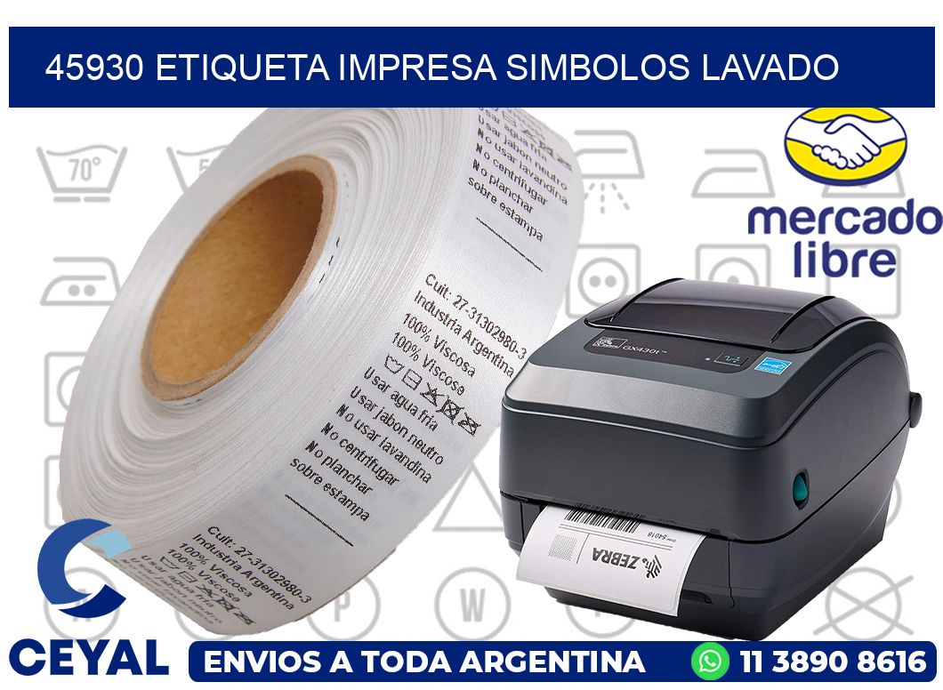 45930 ETIQUETA IMPRESA SIMBOLOS LAVADO