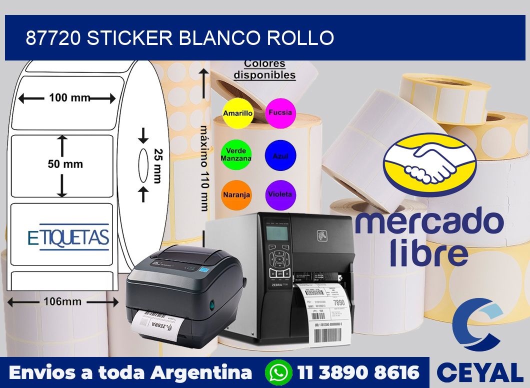 87720 sticker blanco rollo