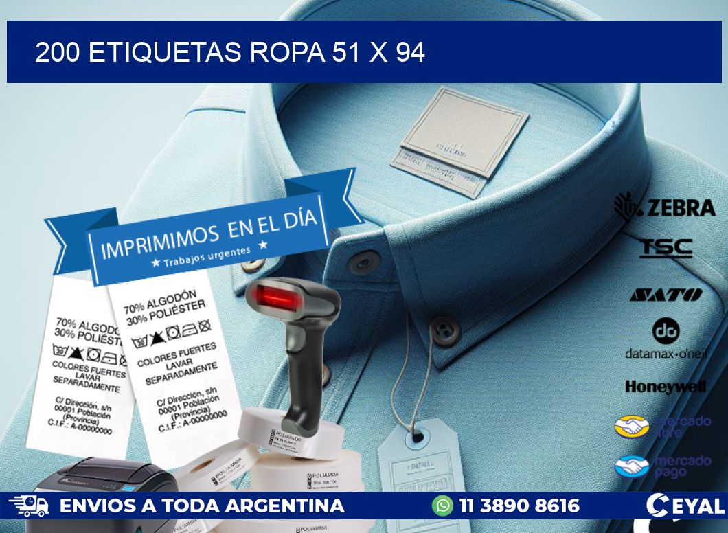 200 ETIQUETAS ROPA 51 x 94