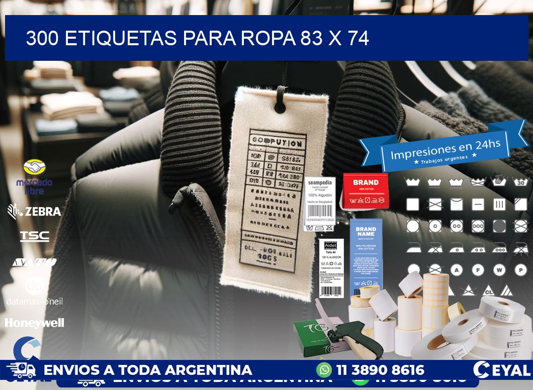 300 ETIQUETAS PARA ROPA 83 x 74