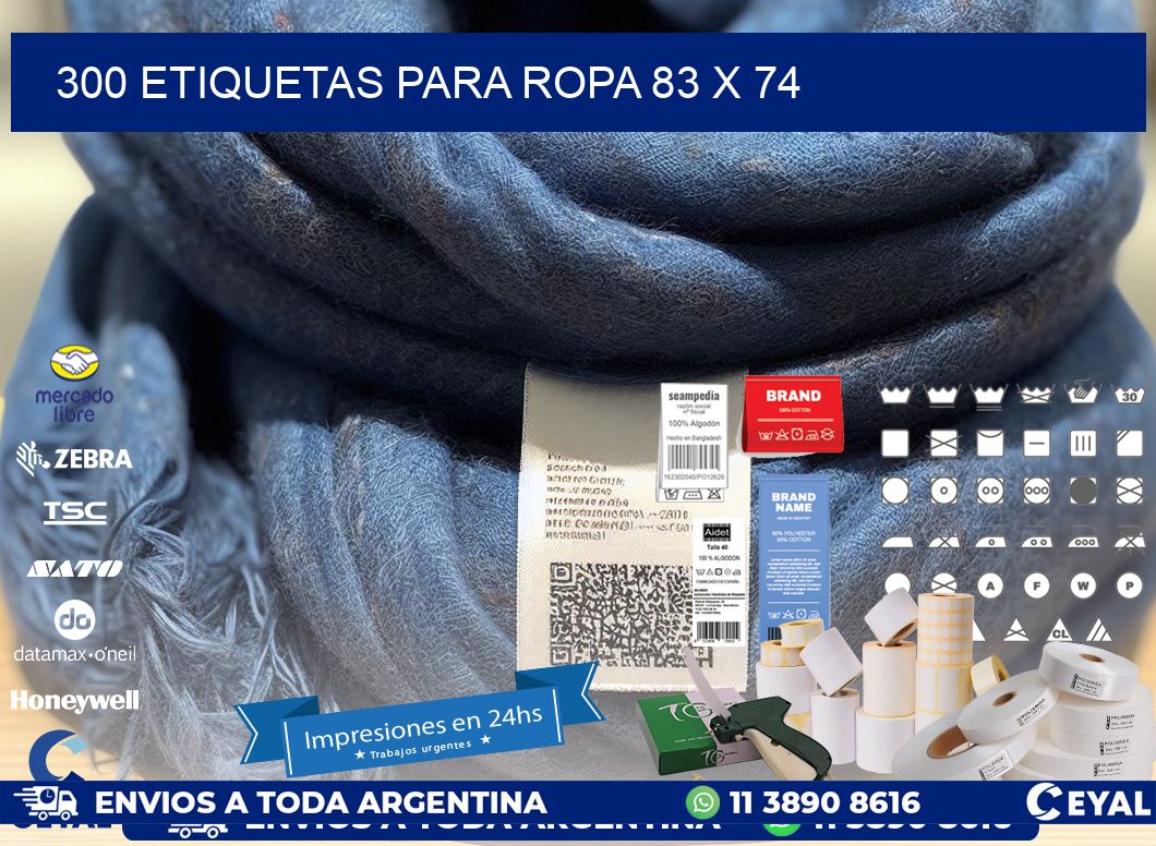 300 ETIQUETAS PARA ROPA 83 x 74