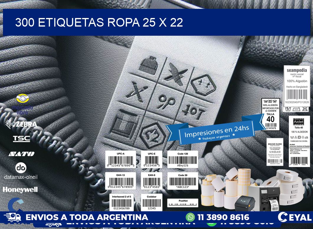 300 ETIQUETAS ROPA 25 x 22