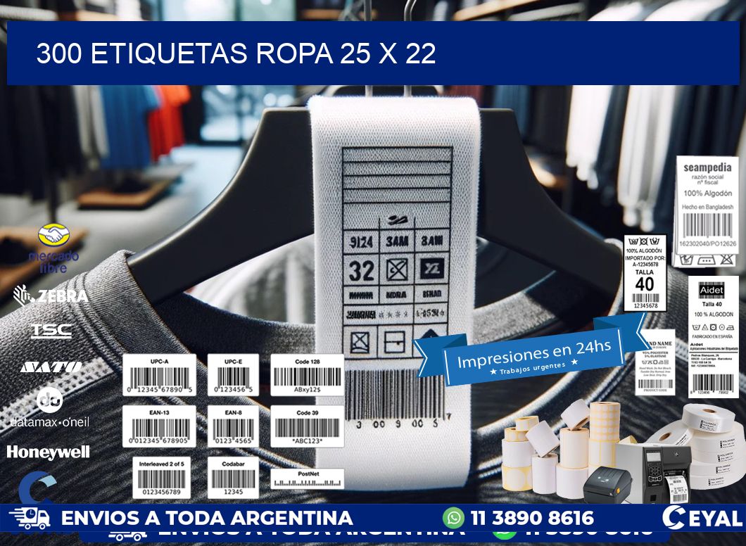 300 ETIQUETAS ROPA 25 x 22