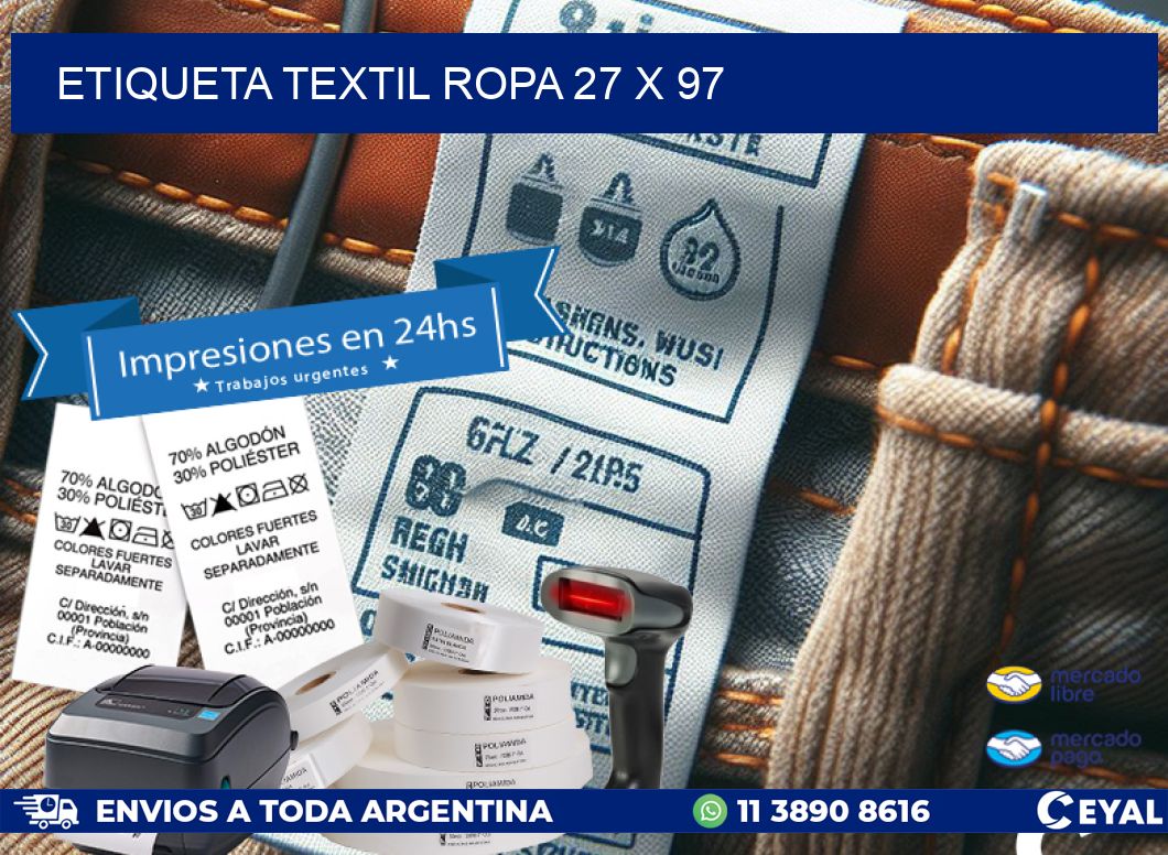 ETIQUETA TEXTIL ROPA 27 x 97