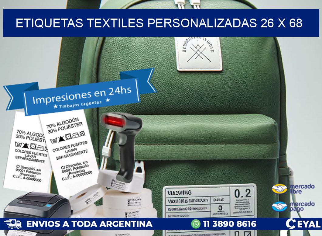 ETIQUETAS TEXTILES PERSONALIZADAS 26 x 68