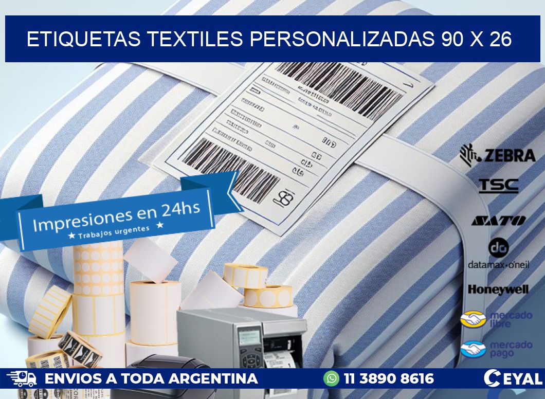 ETIQUETAS TEXTILES PERSONALIZADAS 90 x 26