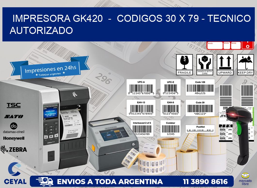 IMPRESORA GK420  -  CODIGOS 30 x 79 - TECNICO AUTORIZADO