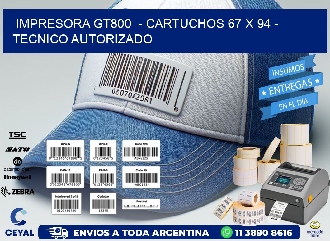 IMPRESORA GT800  - CARTUCHOS 67 x 94 - TECNICO AUTORIZADO