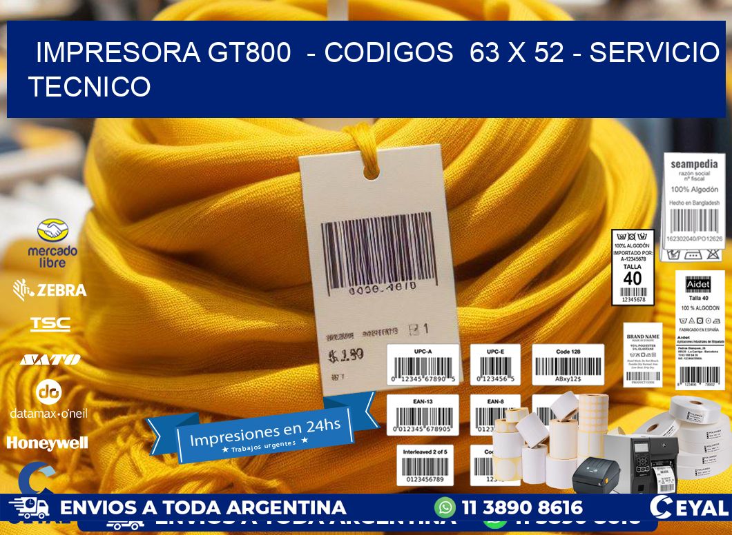 IMPRESORA GT800  - CODIGOS  63 x 52 - SERVICIO TECNICO