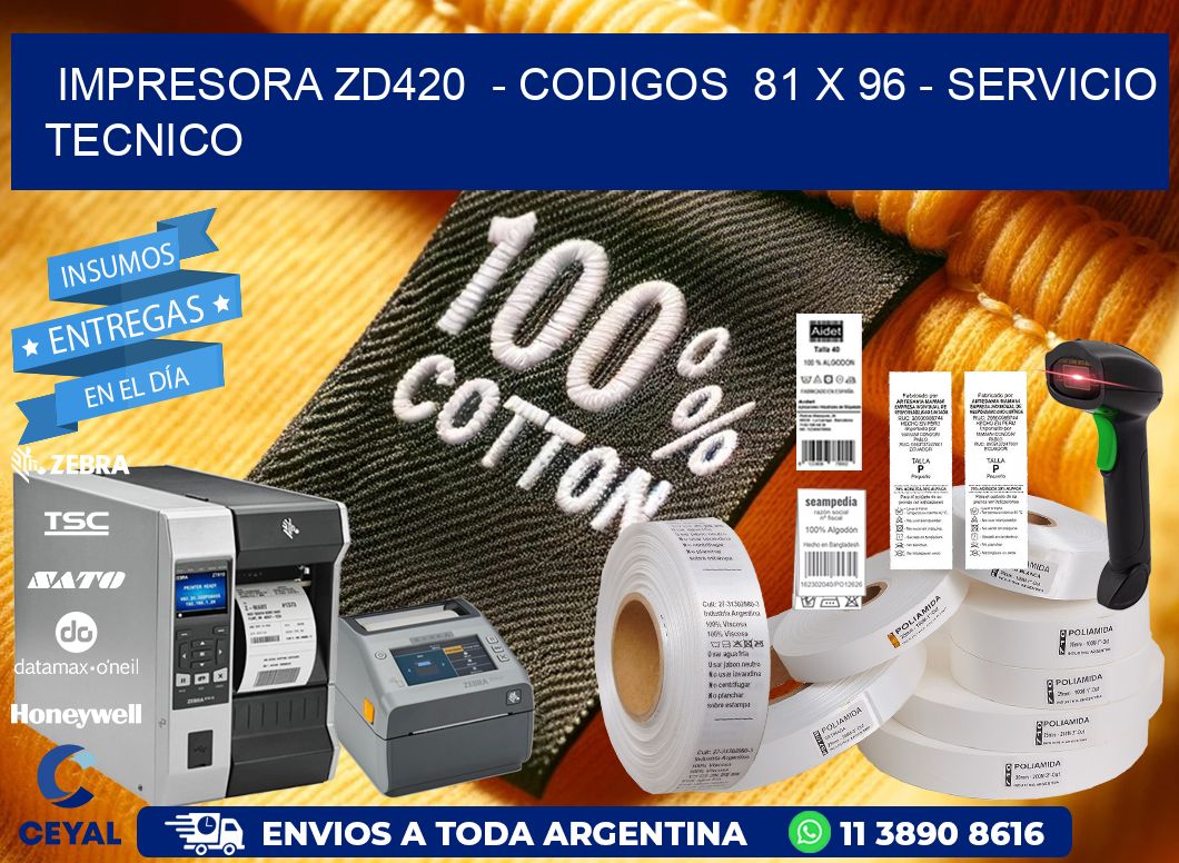 IMPRESORA ZD420  – CODIGOS  81 x 96 – SERVICIO TECNICO