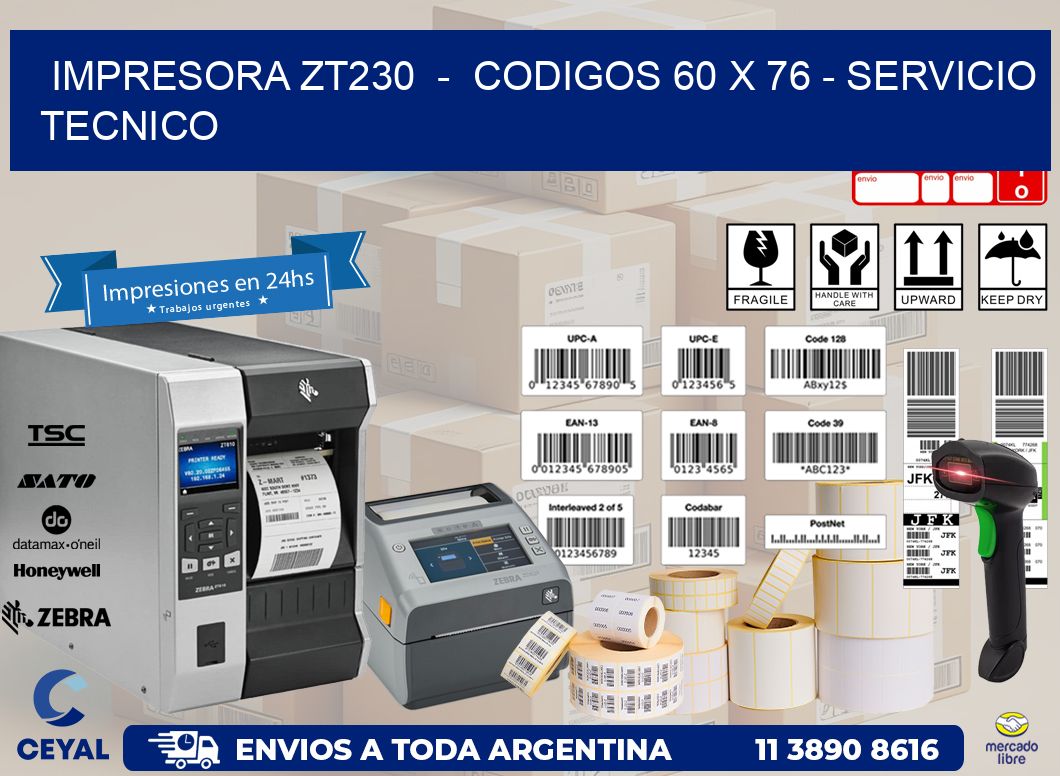 IMPRESORA ZT230  -  CODIGOS 60 x 76 - SERVICIO TECNICO