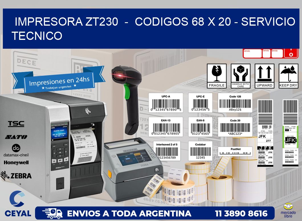 IMPRESORA ZT230  -  CODIGOS 68 x 20 - SERVICIO TECNICO