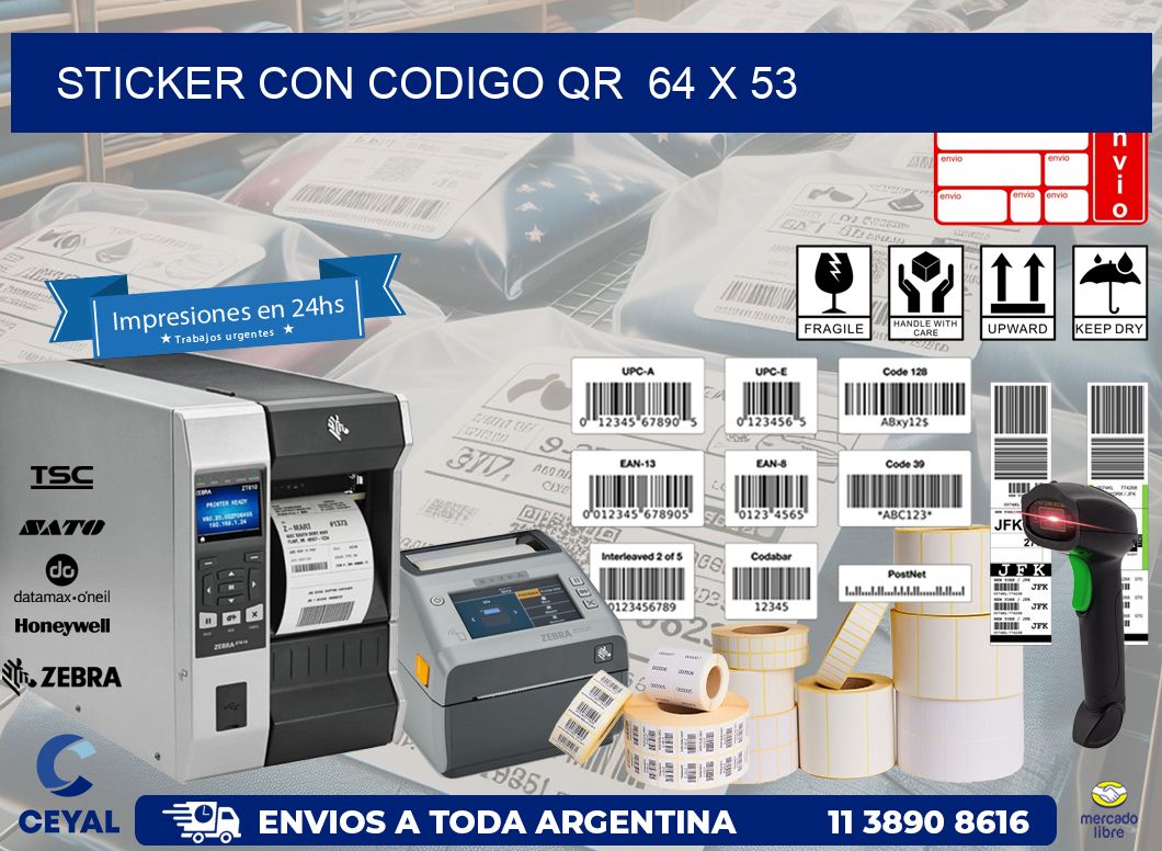 STICKER CON CODIGO QR  64 x 53