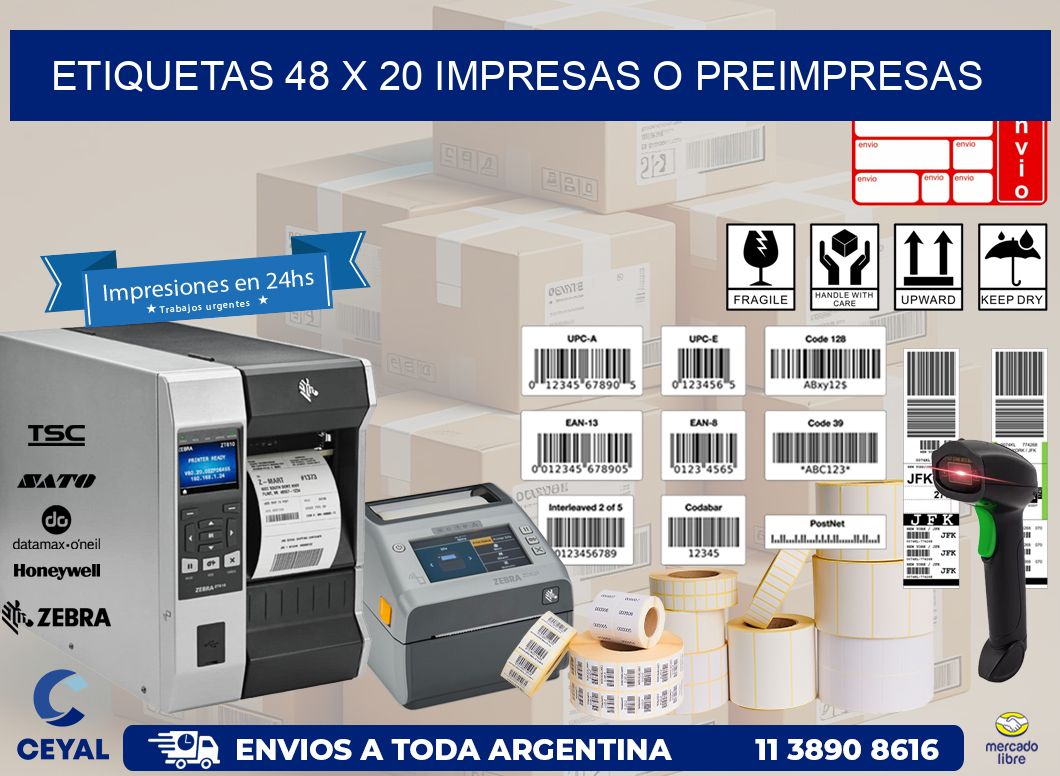 ETIQUETAS 48 x 20 IMPRESAS O PREIMPRESAS