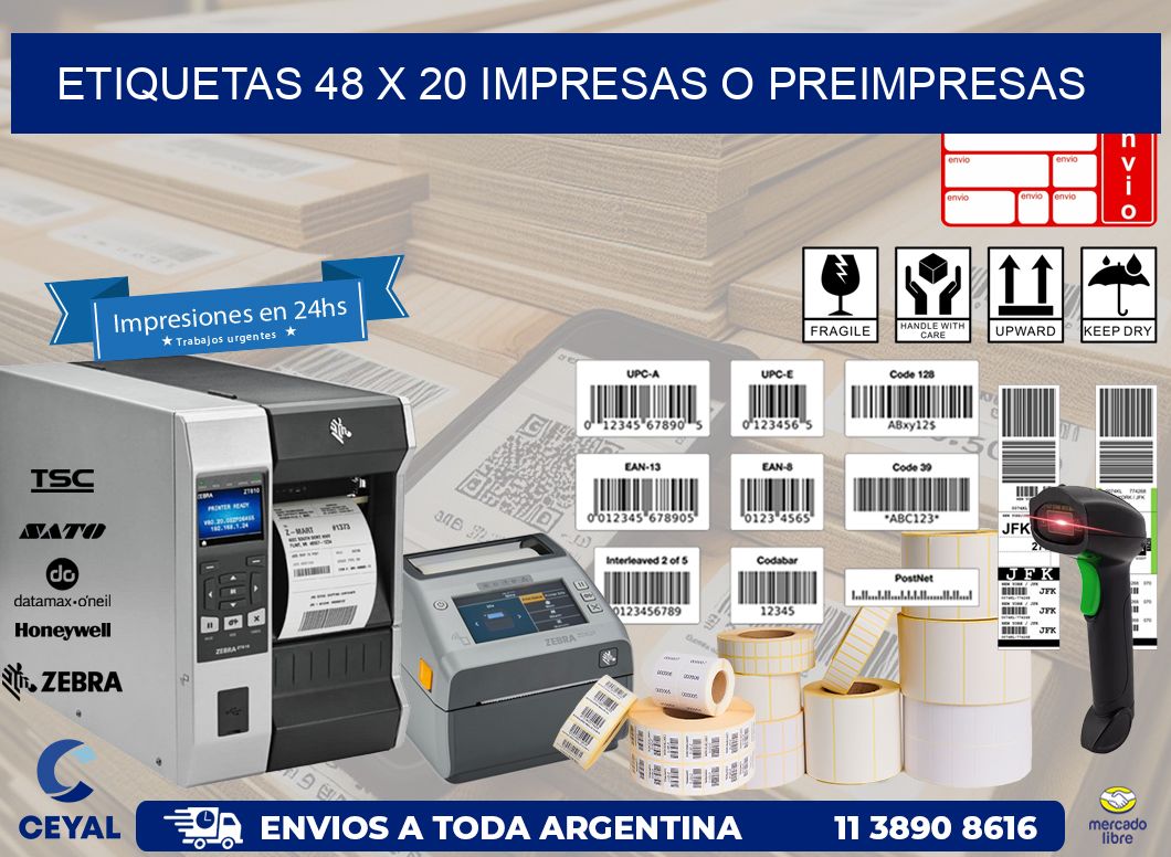 ETIQUETAS 48 x 20 IMPRESAS O PREIMPRESAS