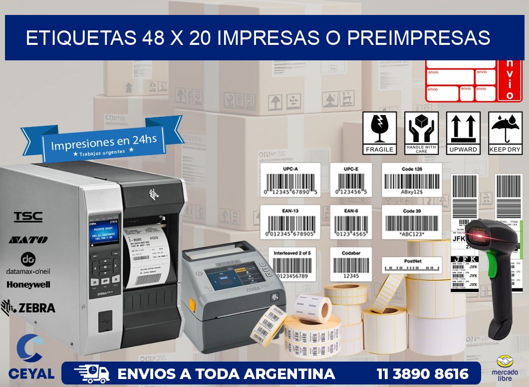 ETIQUETAS 48 x 20 IMPRESAS O PREIMPRESAS