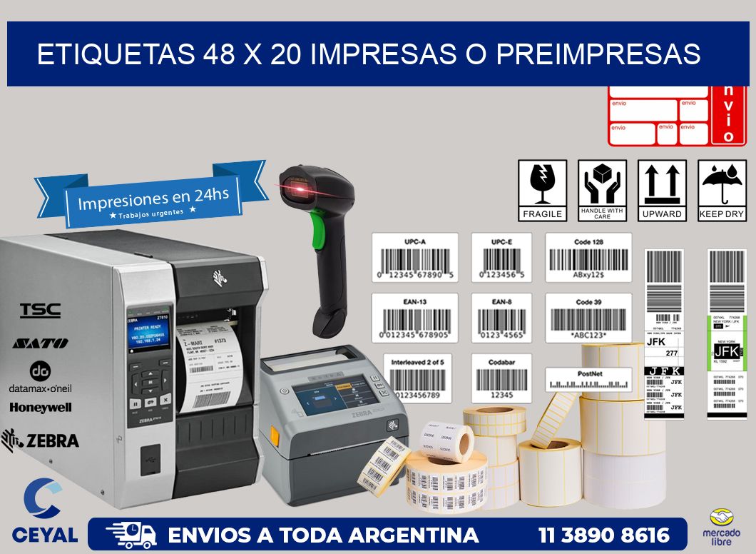 ETIQUETAS 48 x 20 IMPRESAS O PREIMPRESAS