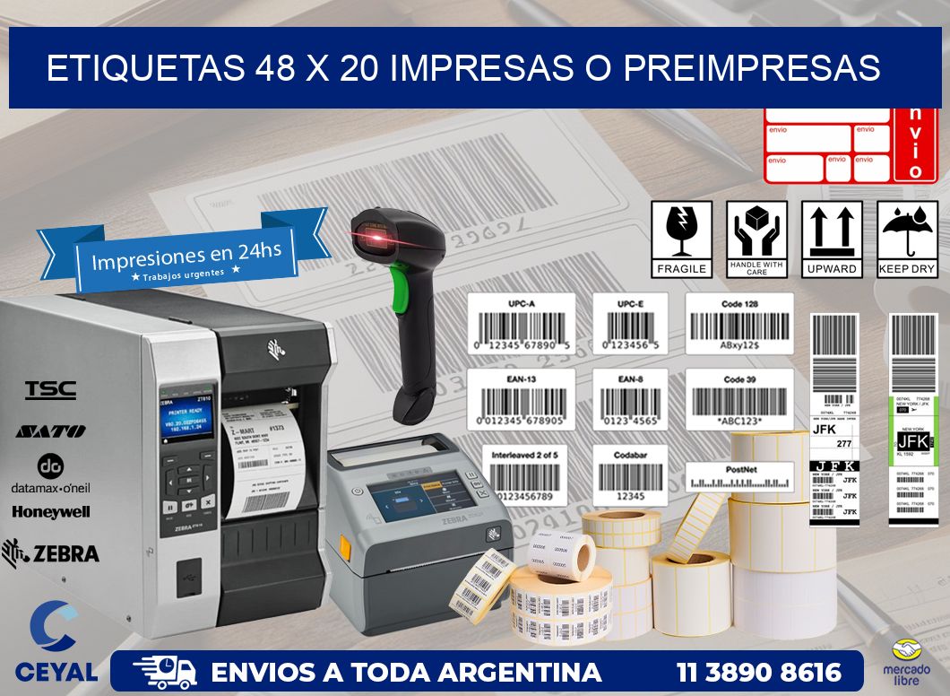 ETIQUETAS 48 x 20 IMPRESAS O PREIMPRESAS