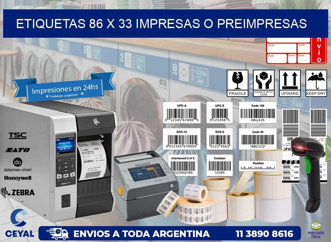 ETIQUETAS 86 x 33 IMPRESAS O PREIMPRESAS