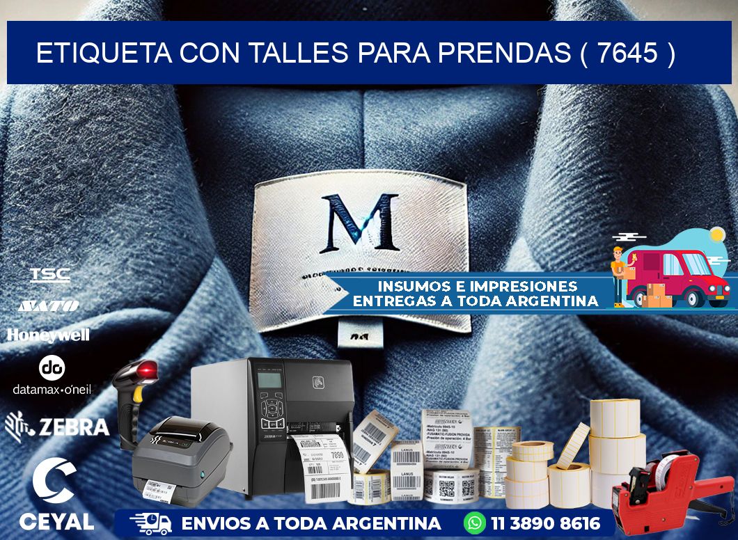 ETIQUETA CON TALLES PARA PRENDAS ( 7645 )