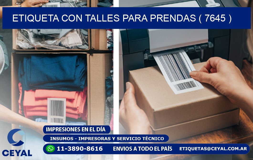 ETIQUETA CON TALLES PARA PRENDAS ( 7645 )