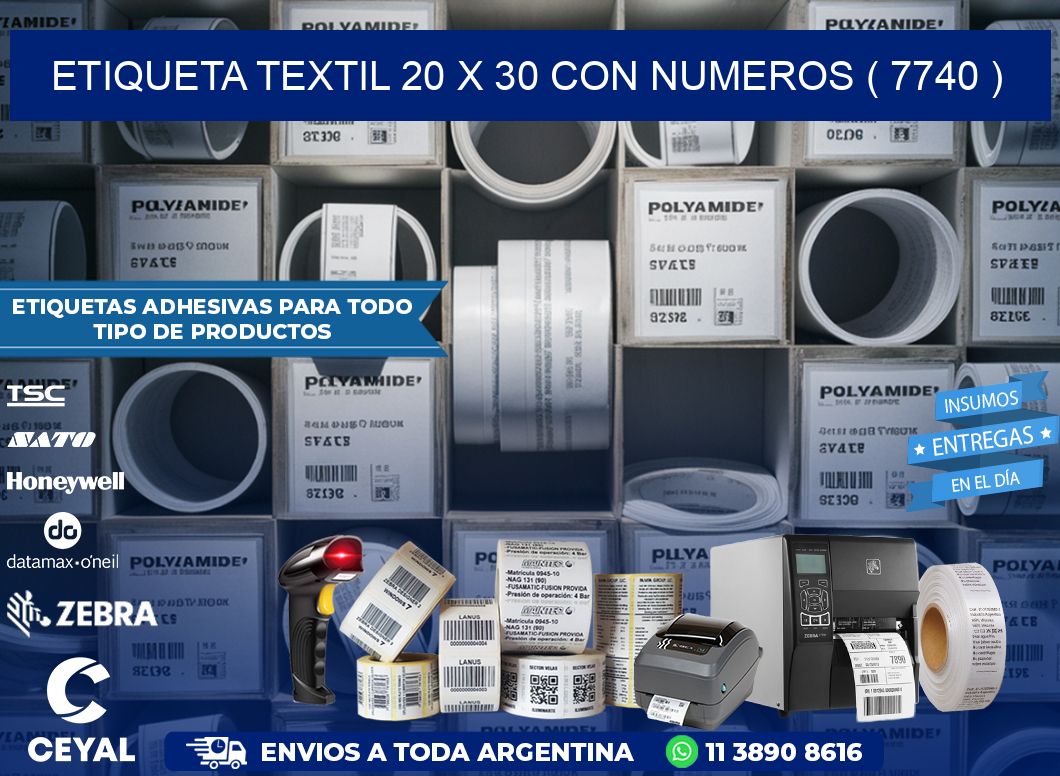 ETIQUETA TEXTIL 20 X 30 CON NUMEROS ( 7740 )