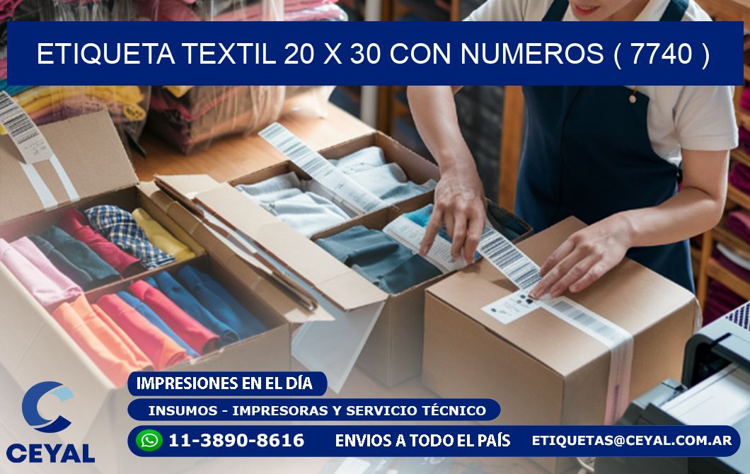 ETIQUETA TEXTIL 20 X 30 CON NUMEROS ( 7740 )