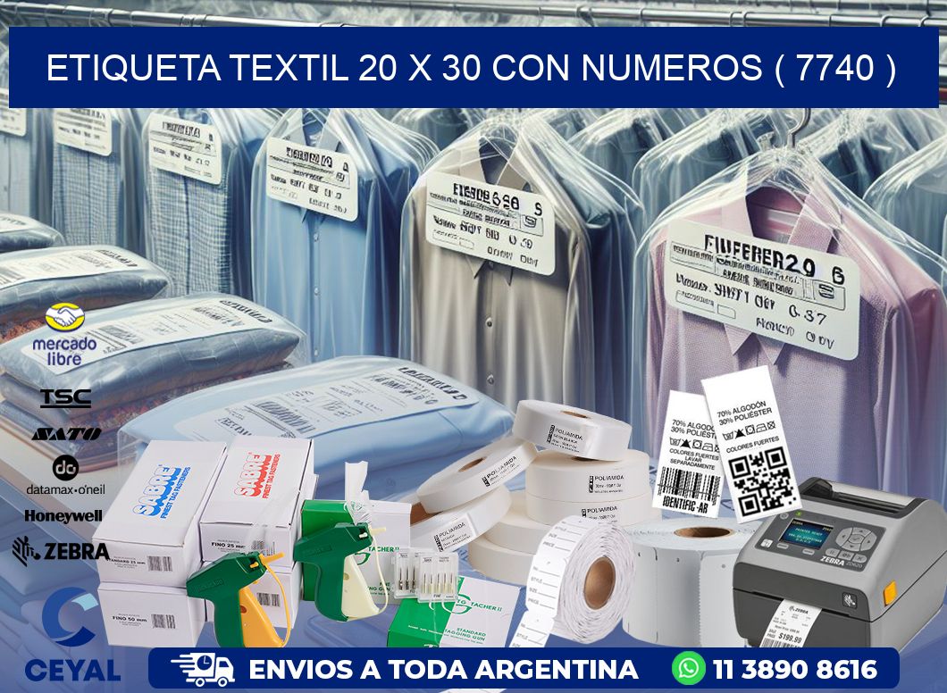 ETIQUETA TEXTIL 20 X 30 CON NUMEROS ( 7740 )