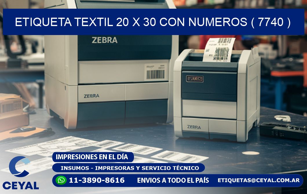 ETIQUETA TEXTIL 20 X 30 CON NUMEROS ( 7740 )