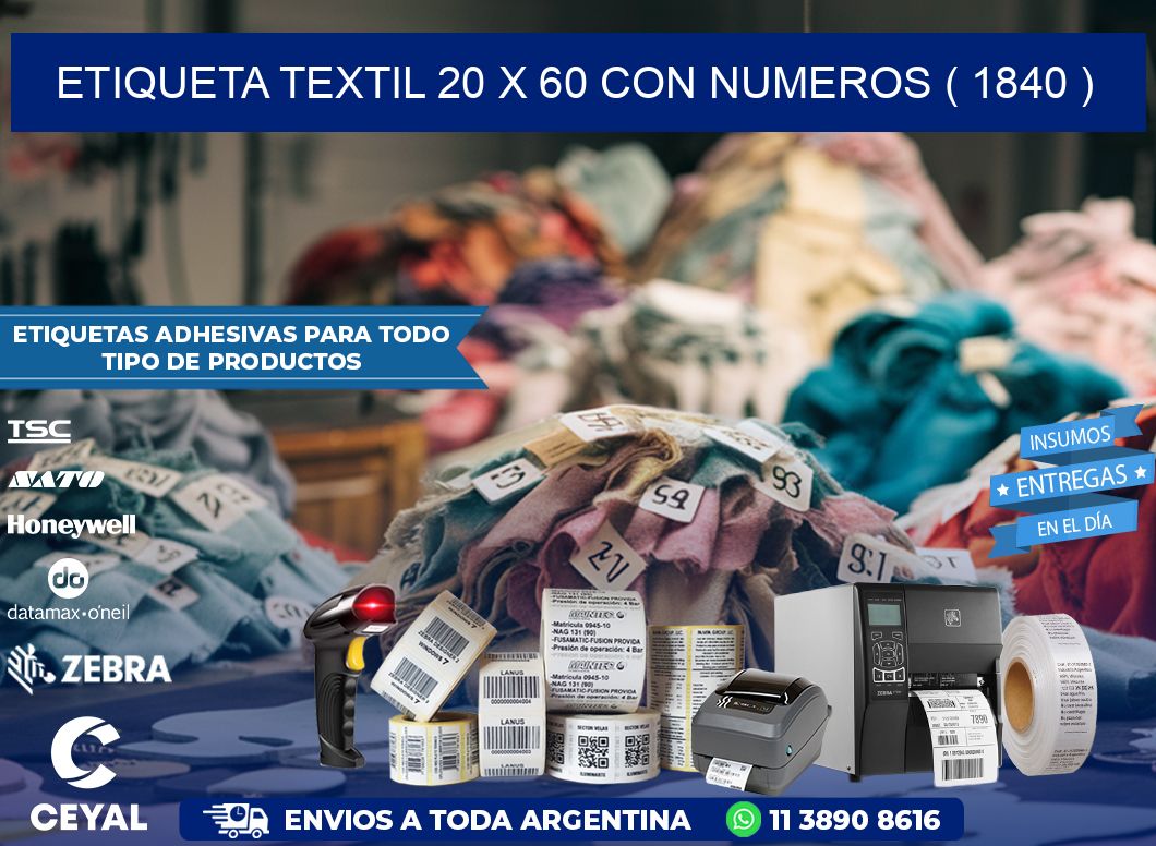 ETIQUETA TEXTIL 20 X 60 CON NUMEROS ( 1840 )