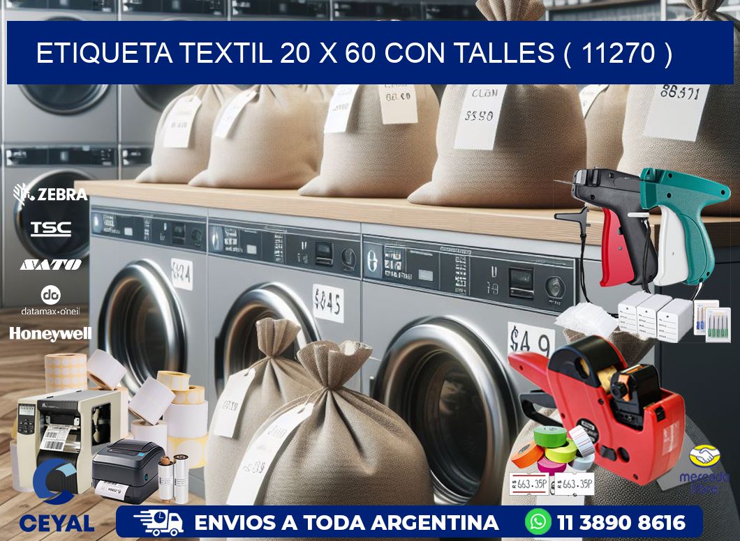 ETIQUETA TEXTIL 20 X 60 CON TALLES ( 11270 )