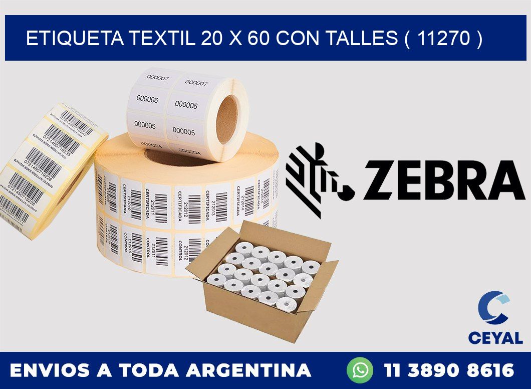 ETIQUETA TEXTIL 20 X 60 CON TALLES ( 11270 )