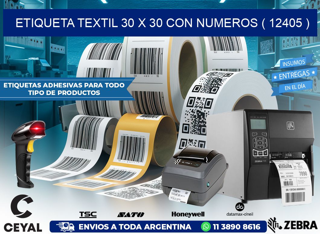 ETIQUETA TEXTIL 30 X 30 CON NUMEROS ( 12405 )