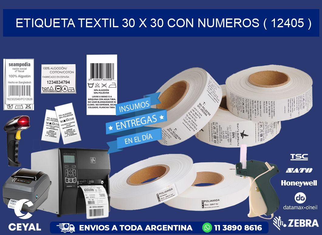 ETIQUETA TEXTIL 30 X 30 CON NUMEROS ( 12405 )