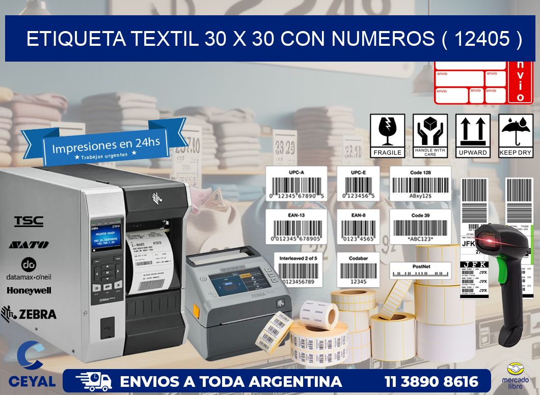 ETIQUETA TEXTIL 30 X 30 CON NUMEROS ( 12405 )