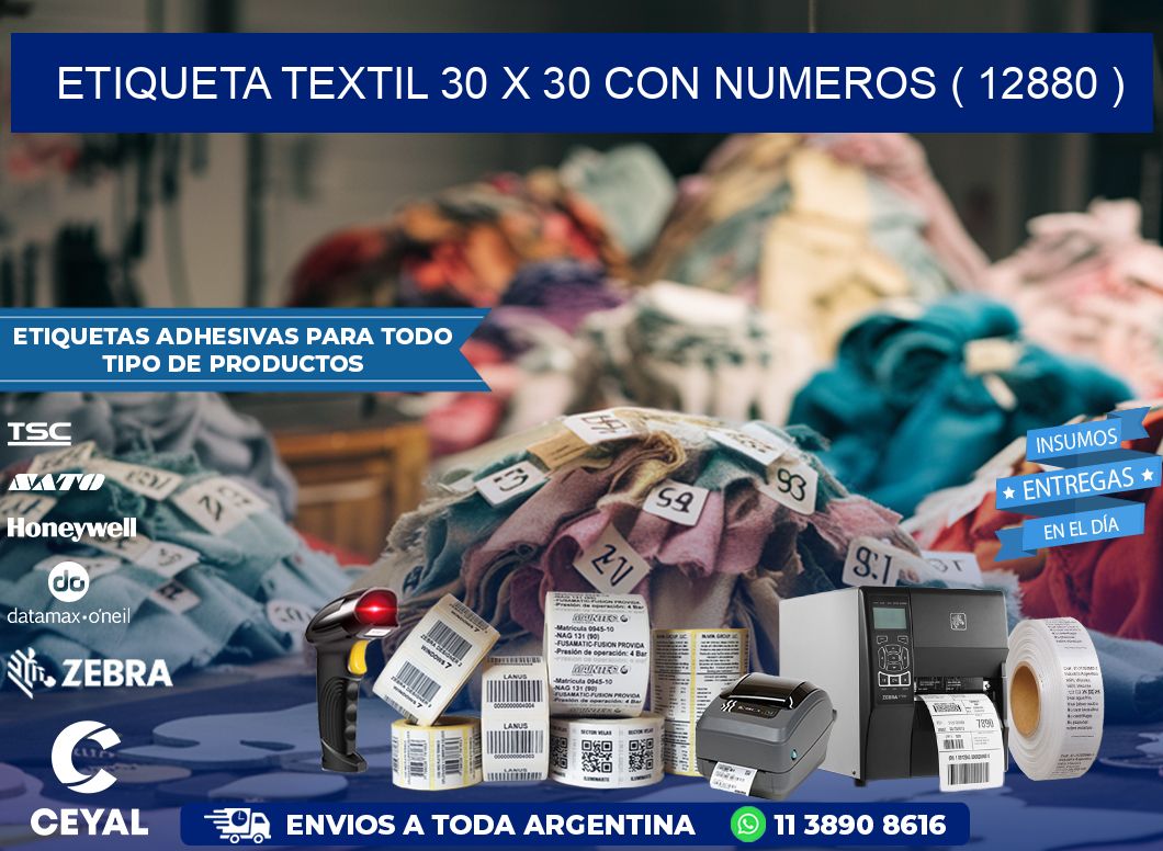 ETIQUETA TEXTIL 30 X 30 CON NUMEROS ( 12880 )