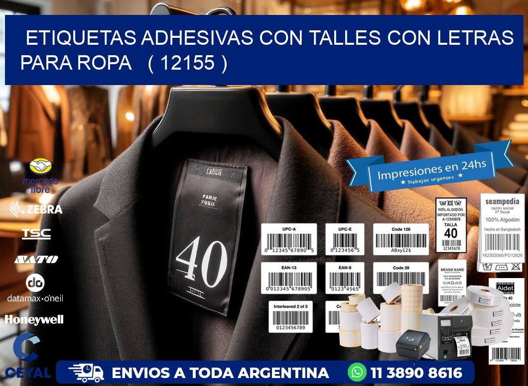 ETIQUETAS ADHESIVAS CON TALLES CON LETRAS PARA ROPA   ( 12155 )