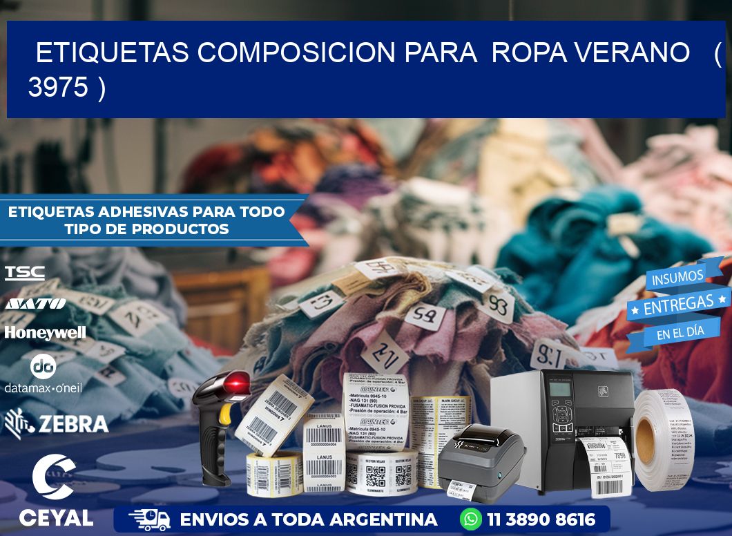 ETIQUETAS COMPOSICION PARA  ROPA VERANO   ( 3975 )