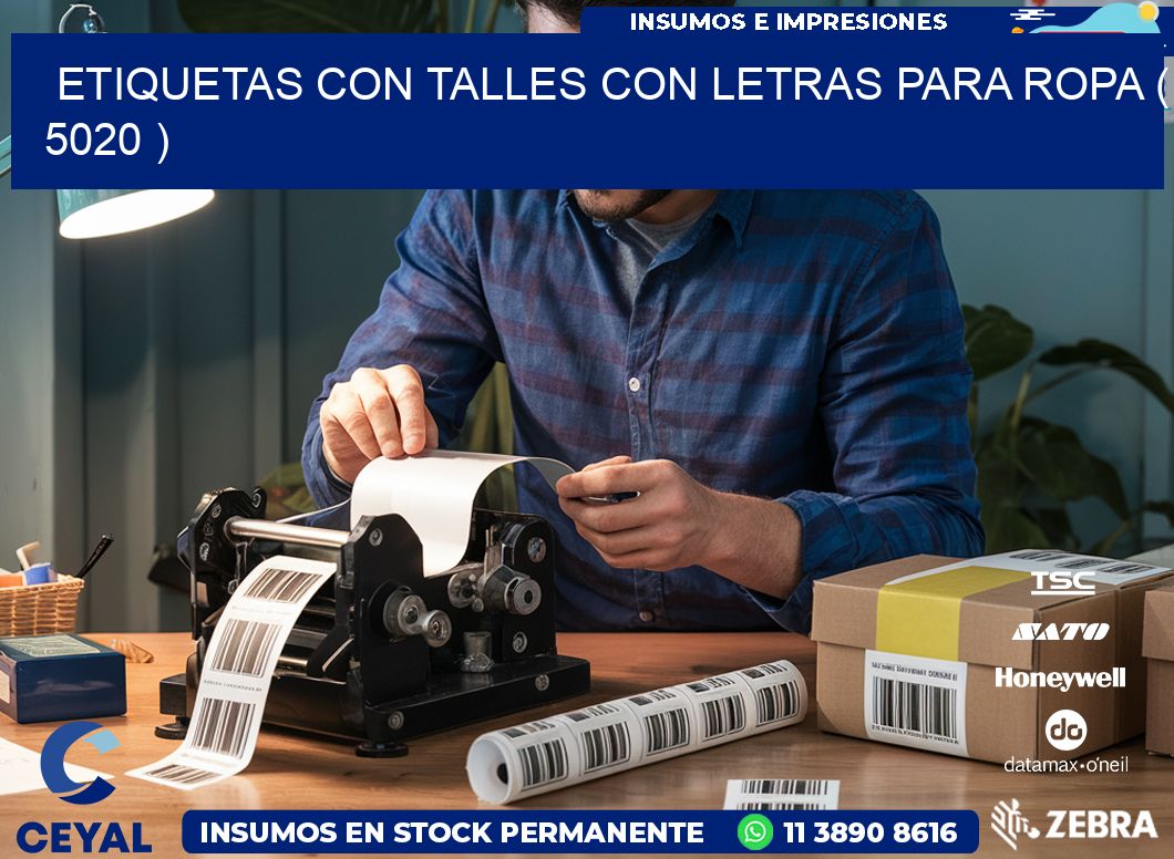 ETIQUETAS CON TALLES CON LETRAS PARA ROPA ( 5020 )