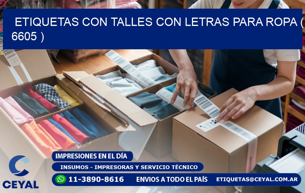 ETIQUETAS CON TALLES CON LETRAS PARA ROPA ( 6605 )